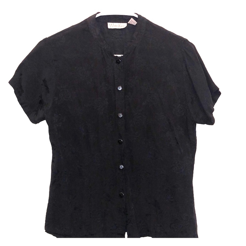 White Rice Black Floral button down blouse
